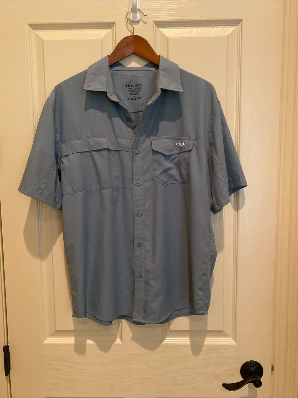 Huk Short Sleeve Button-Down Shirt in Steel Blue
